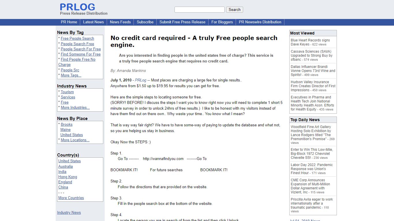 No credit card required - A truly Free people search engine.